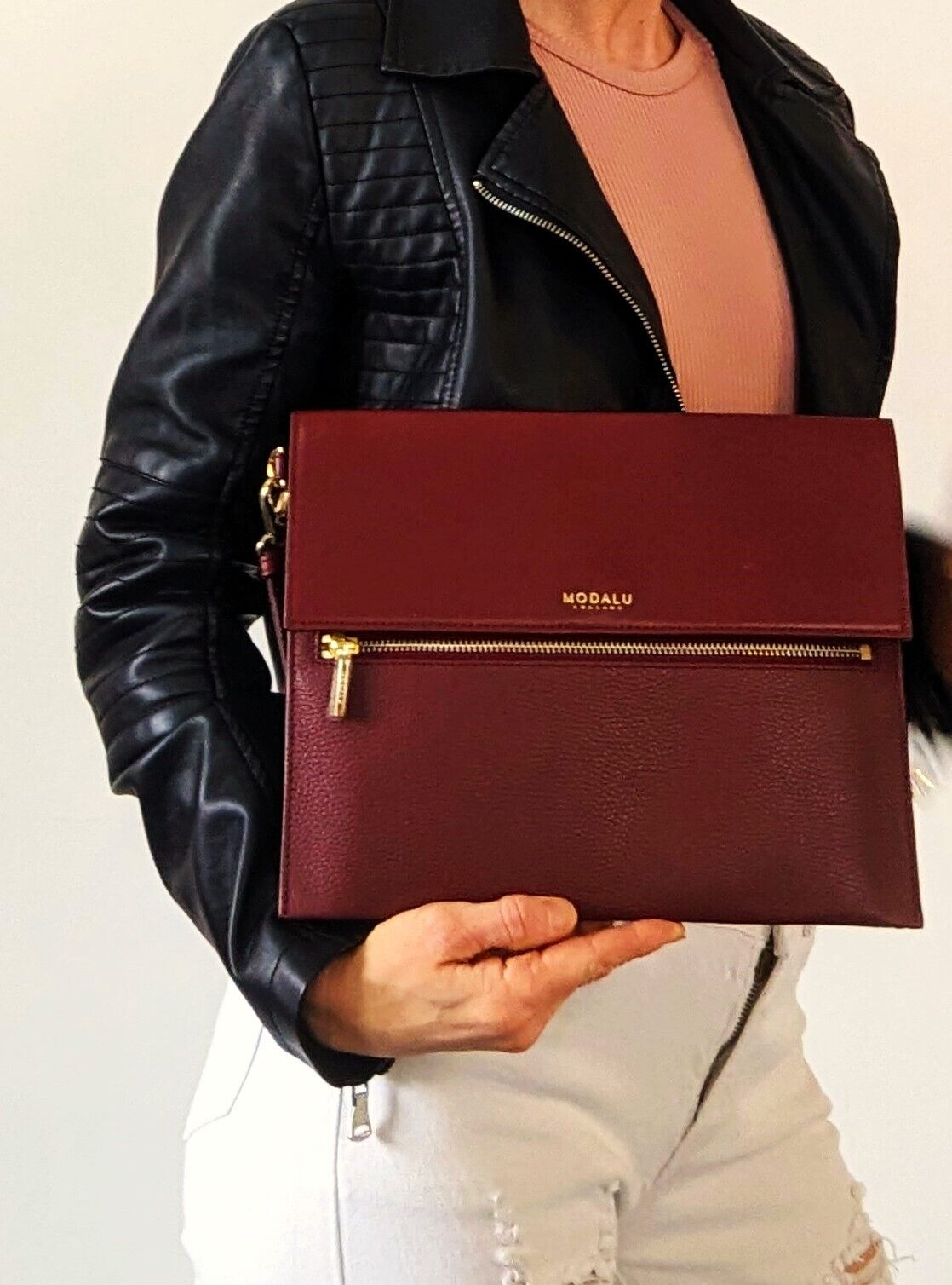 LEATHER MODALU BERRY ERIN CLUTCH WRISTLET RRP £99