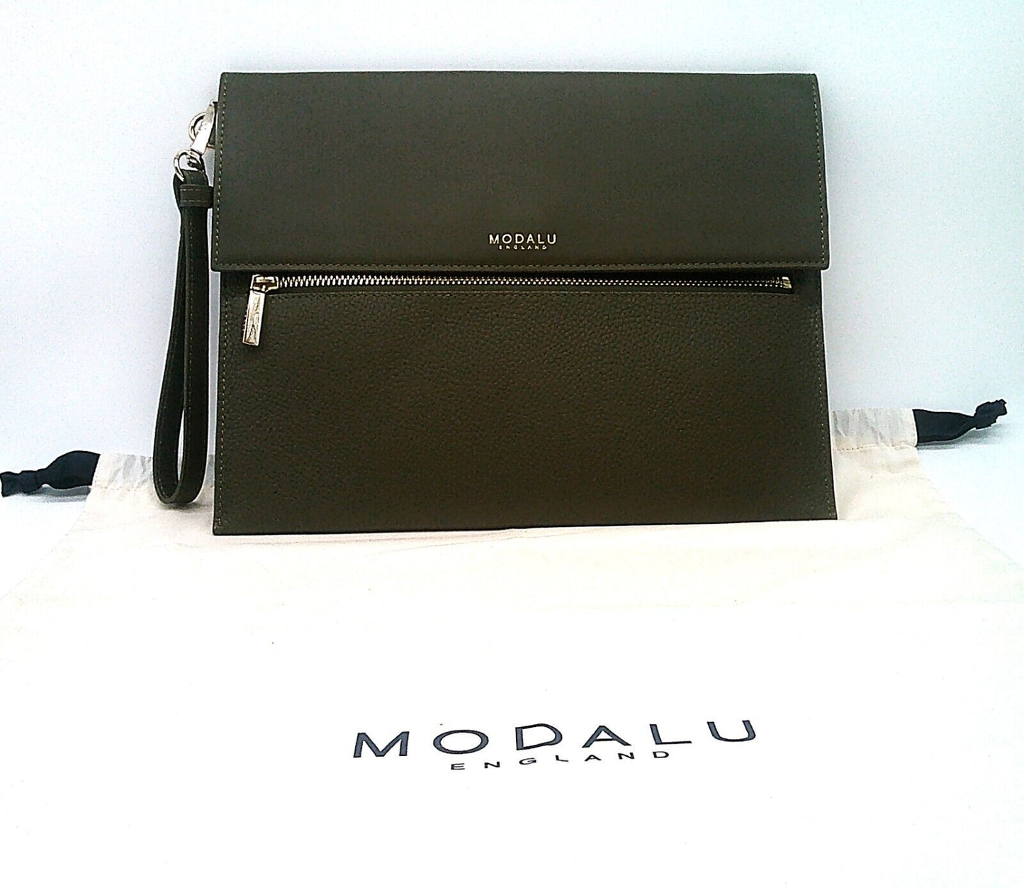 LEATHER MODALU KHAKI ERIN CLUTCH WRISTLET RRP £99