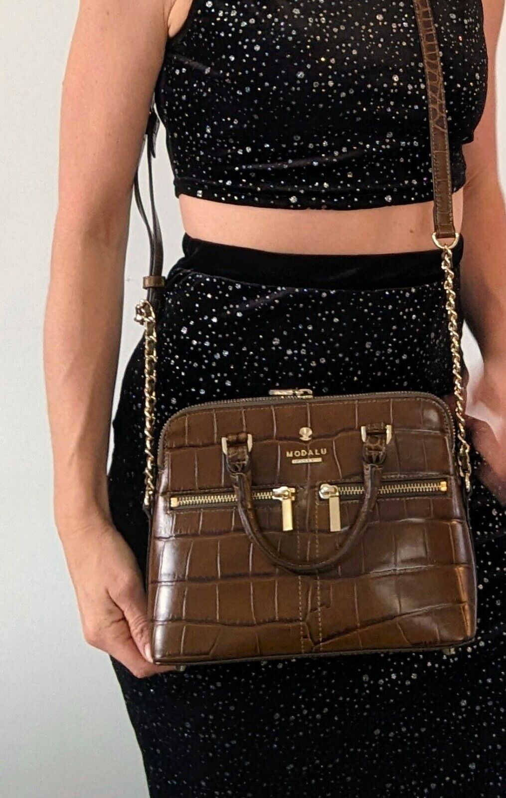 Leather Modalu Pippa Khaki Chained Crossbody Bag £149