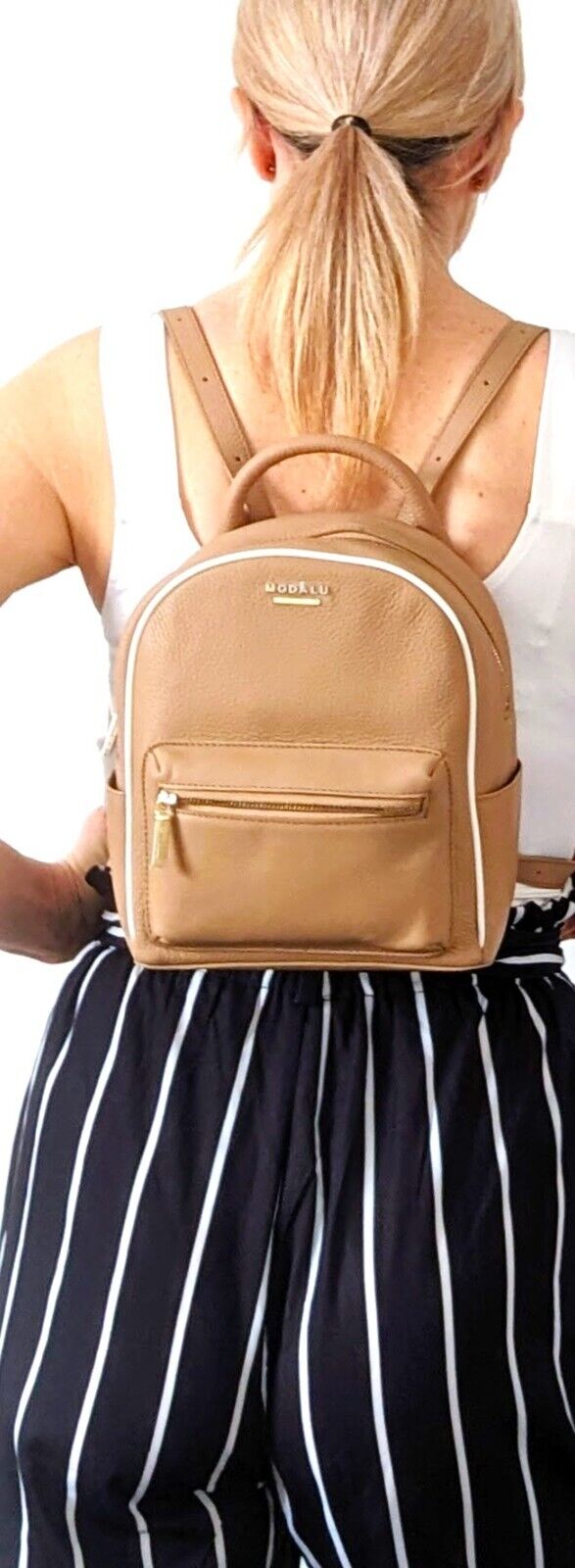 Leather Modalu Mini Backpack Sand RRP £169